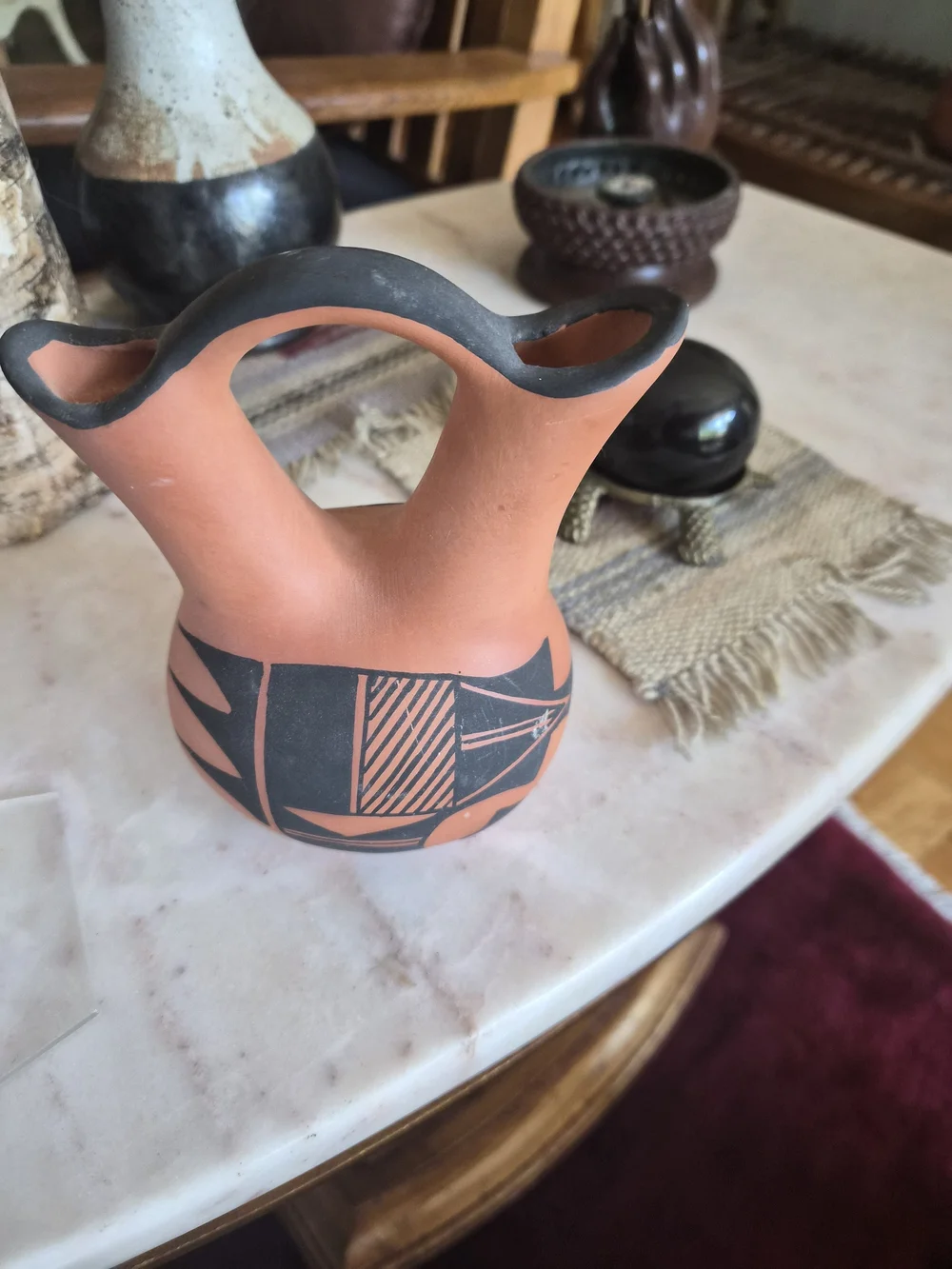 Vintage Native American Pueblo Pottery Wedding Vase Signed D. Trujillo N.M.